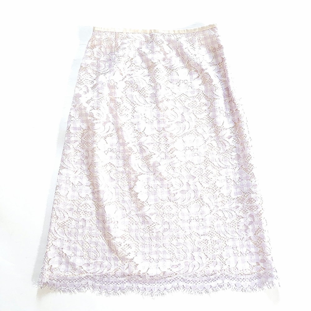 Sz 34 Escada Gingham Floral Lace Pencil Skirt